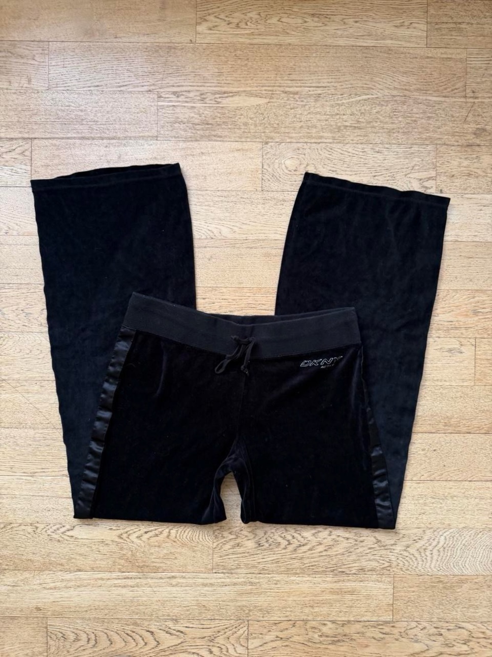 Y2K DKNY Sporty Black Velour Track Pants